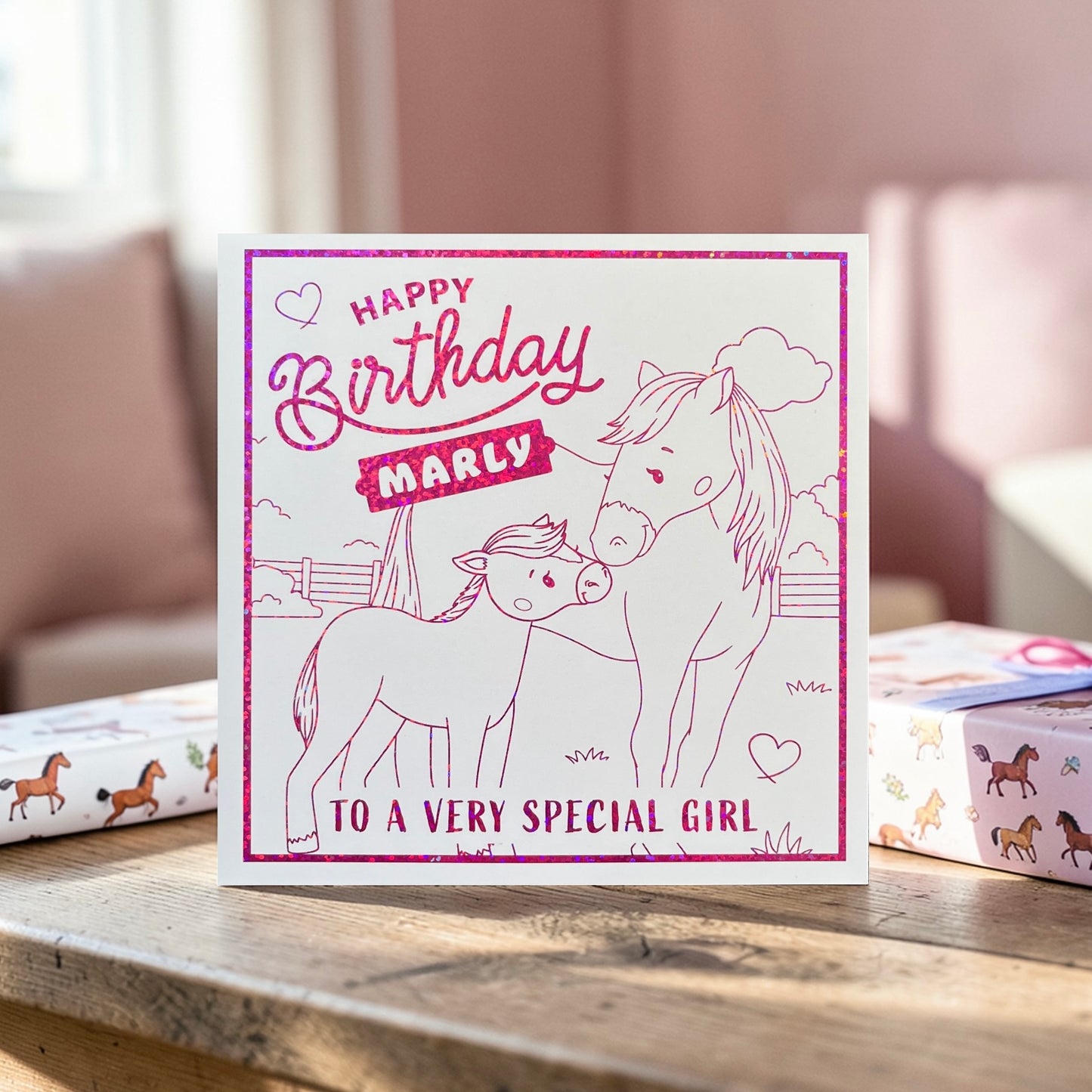 'Pretty Ponies' Colour-In Birthday Card