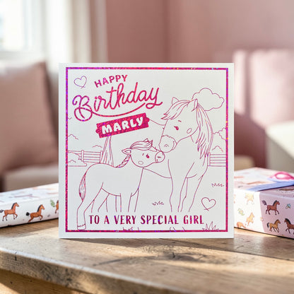 'Pretty Ponies' Colour-In Birthday Card
