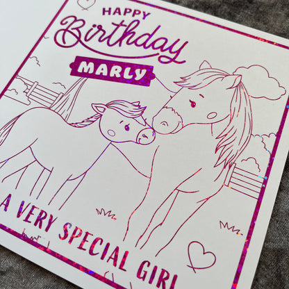 'Pretty Ponies' Colour-In Birthday Card