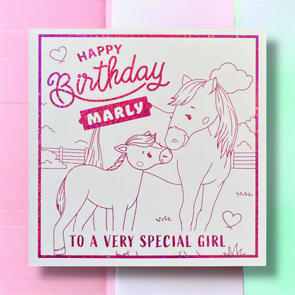 'Pretty Ponies' Colour-In Birthday Card