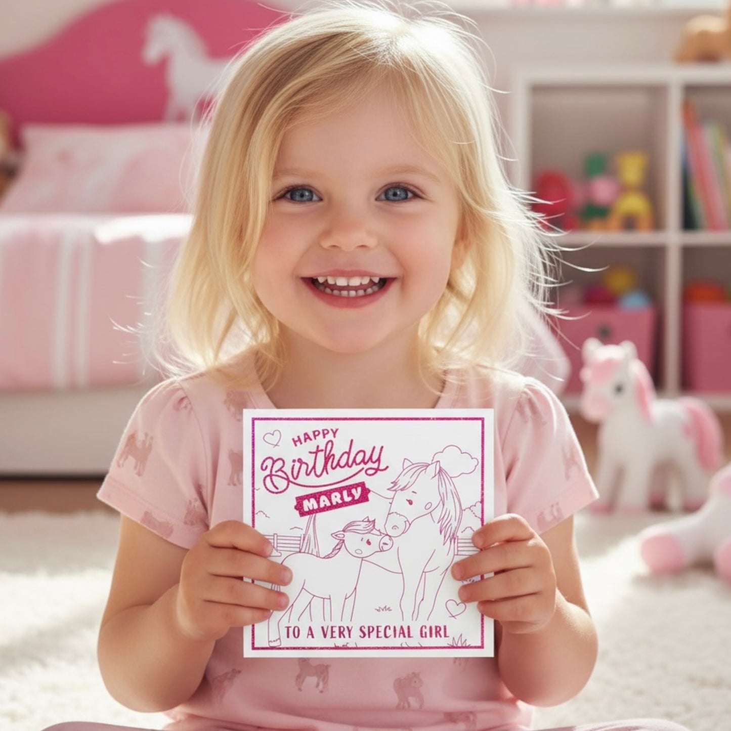 'Pretty Ponies' Colour-In Birthday Card