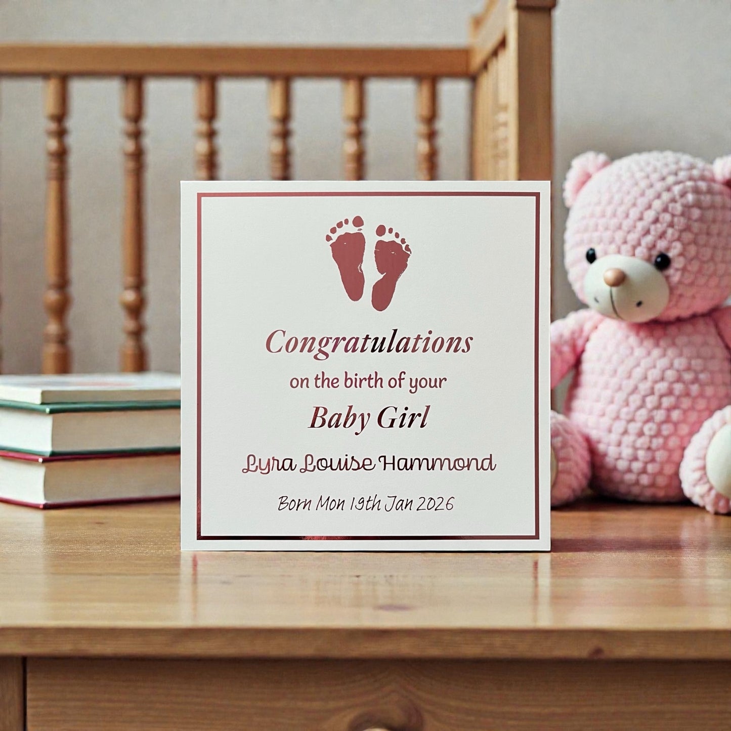 'Little Feet' New Baby Girl Congratulations Card