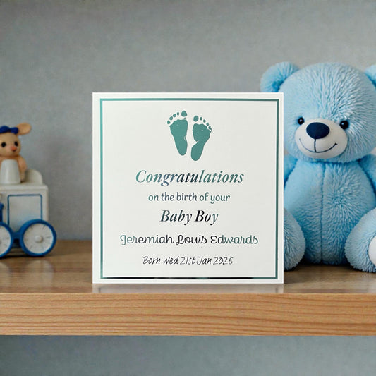 'Little Feet' New Baby Boy Congratulations Card