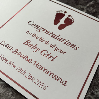 'Little Feet' New Baby Girl Congratulations Card