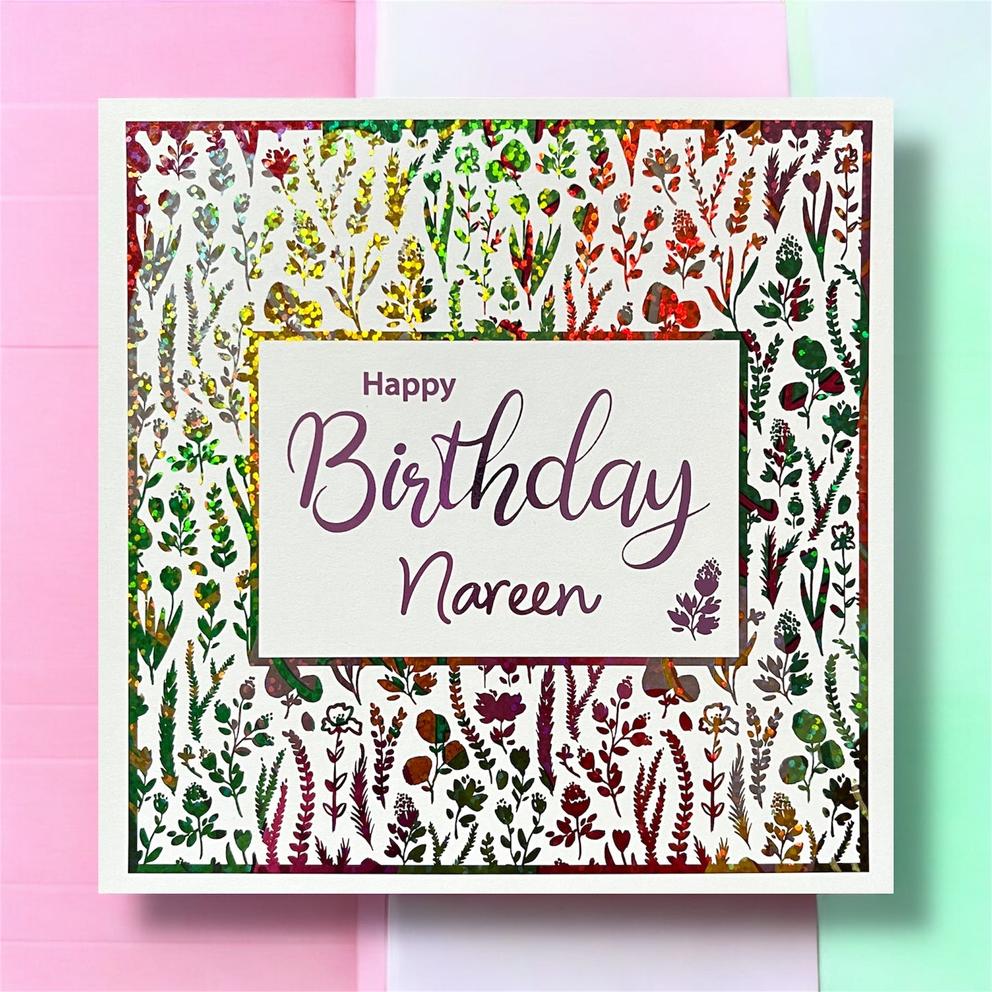 'Floral Sparkle' 2-Tone Birthday Card
