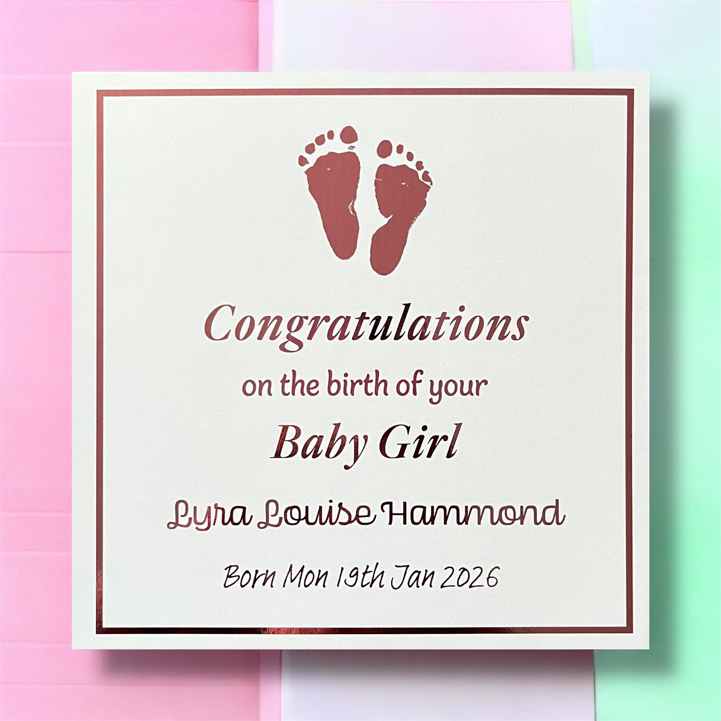 'Little Feet' New Baby Girl Congratulations Card