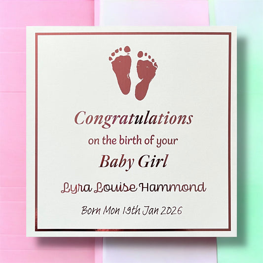 'Little Feet' New Baby Girl Congratulations Card