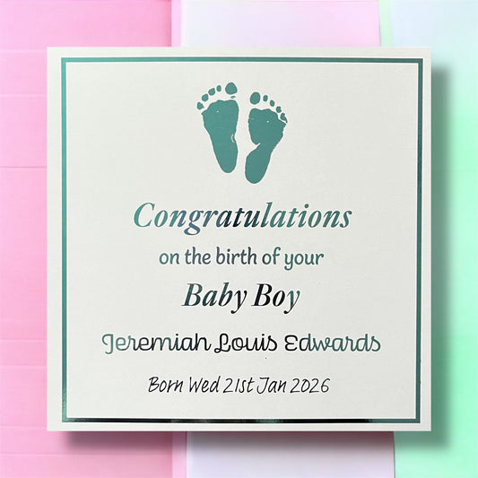 'Little Feet' New Baby Boy Congratulations Card