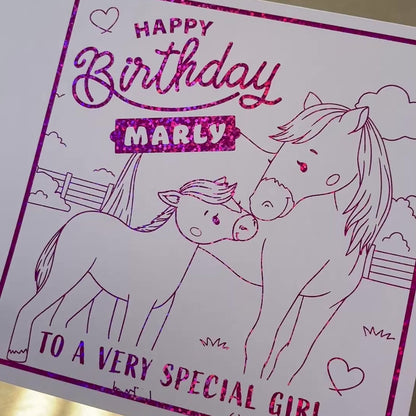 'Pretty Ponies' Colour-In Birthday Card